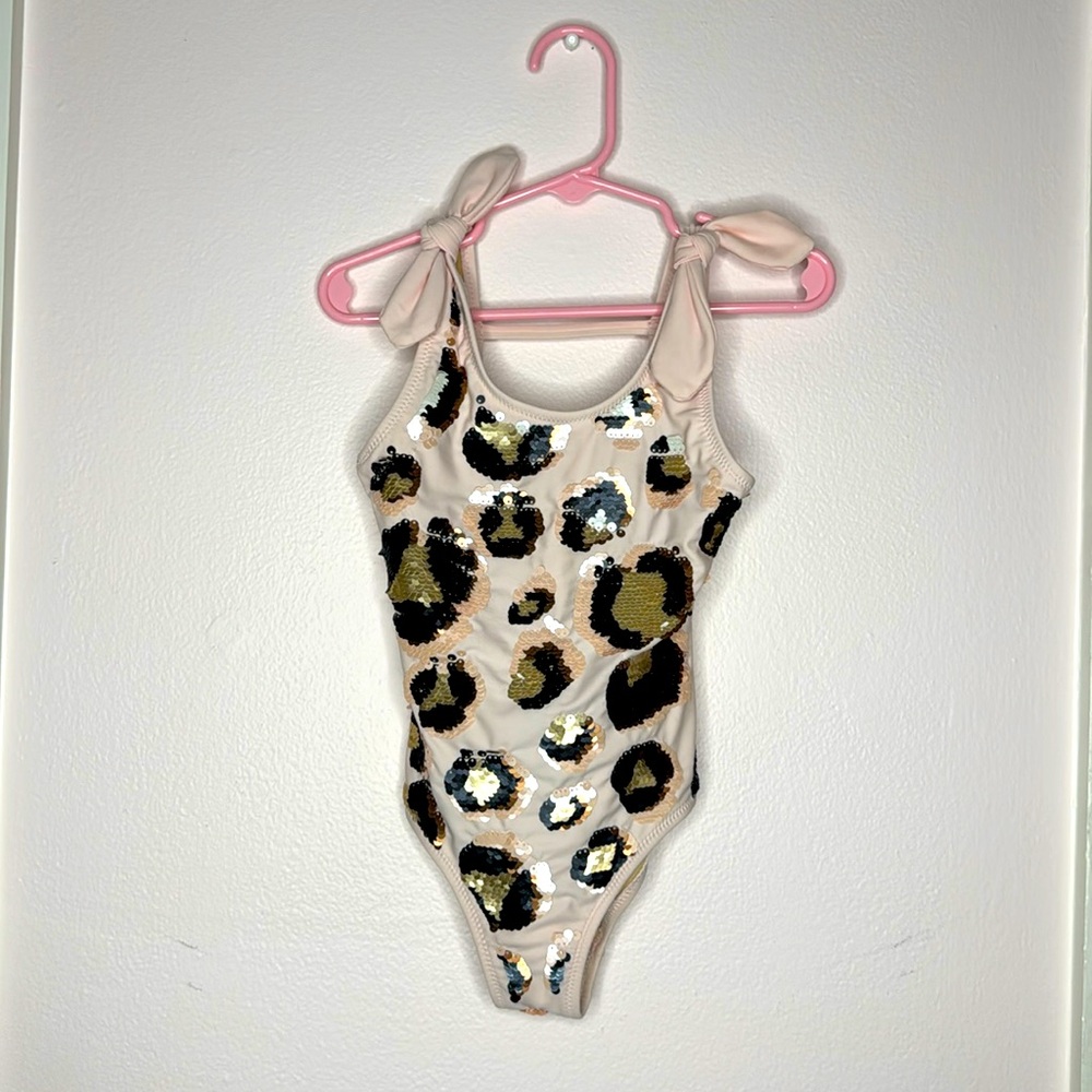 Girls' Sequin Leopard One-Piece Swimsuit - Cream